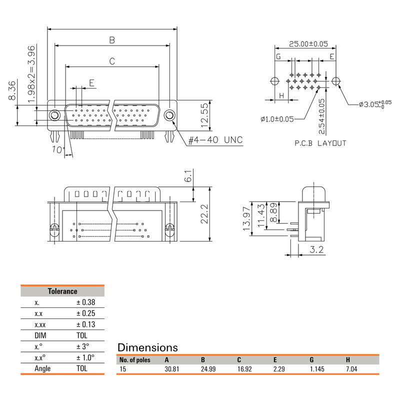D-SUB HDM6.3 T15HU 3.2B4 TY BK