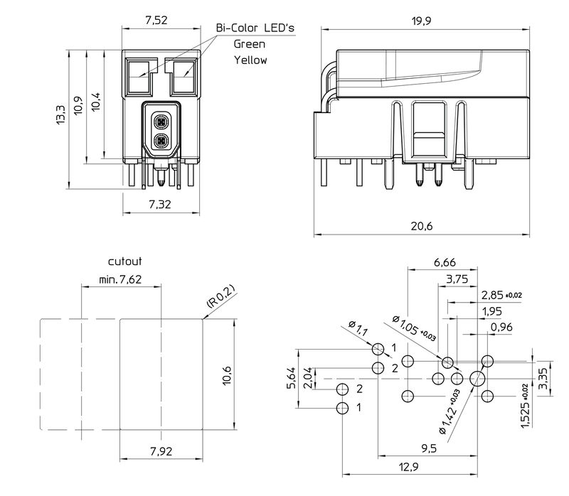 接插件IE-PCB-SPE-P-90V2.1-THR-YG/YG RL