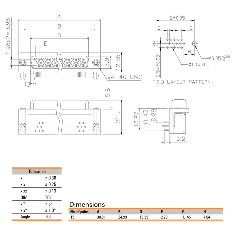 D-SUB HDF6.3 T15HU 3.2B4 TY BK