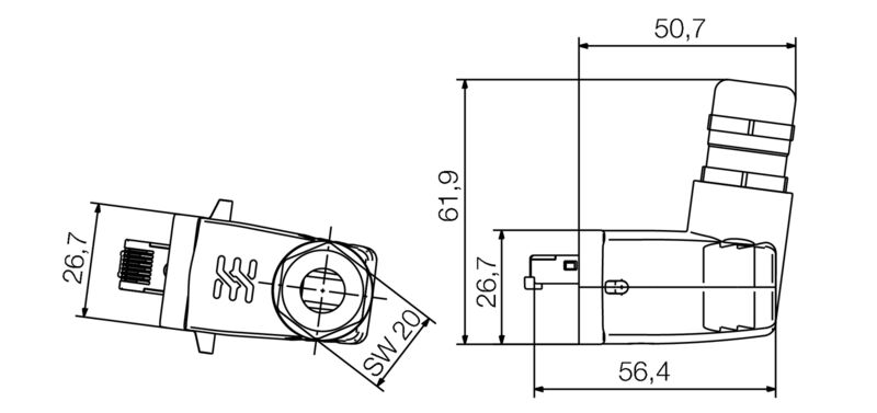 V5-RJ45弯头，插头 IE-PS-V05M-A-RJ45-FH