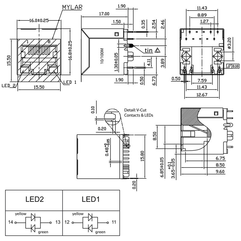 RJ45M R1V 1.9N4YG/YG RL
