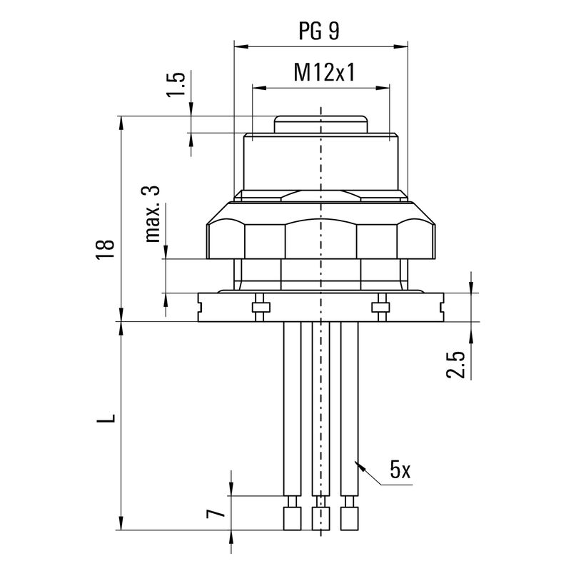 面板安装联接器 SAIE-M12B-5-2.0V-HW-PG9
