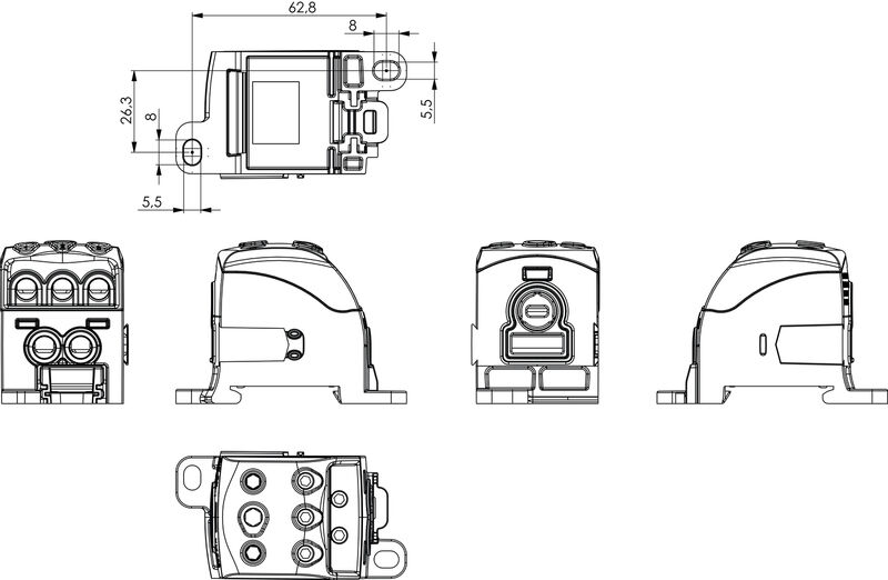 BORNE WPD 106 1X70/2X25+3X16 GY