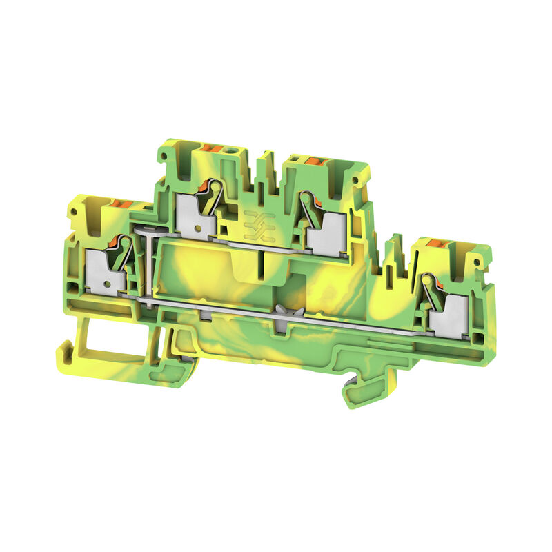 PE terminal, PUSH IN, 2.5 mm², 800 V, Number of connections: 4, Number of levels: 2, Green
